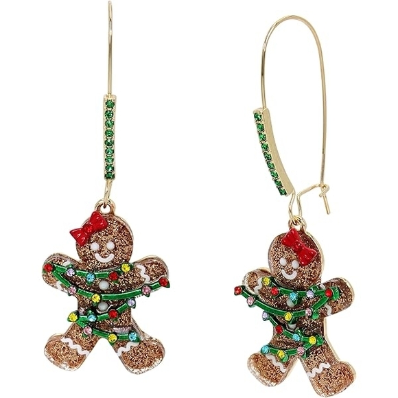 Betsey Johnson Festive Gingerbread Men Earrings - Picture 2 of 4